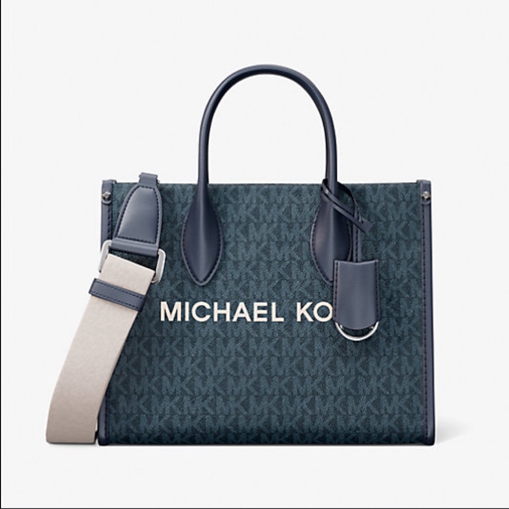 NWT Michael Kors Mirella Blue Signature Crossbody Bag - Picture 1 of 9